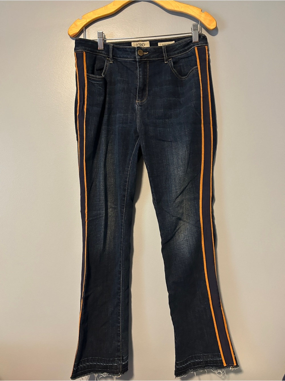 LOGO by Lori Goldstein Dark Wash Straight Leg Jeans with Orange Side Stripes